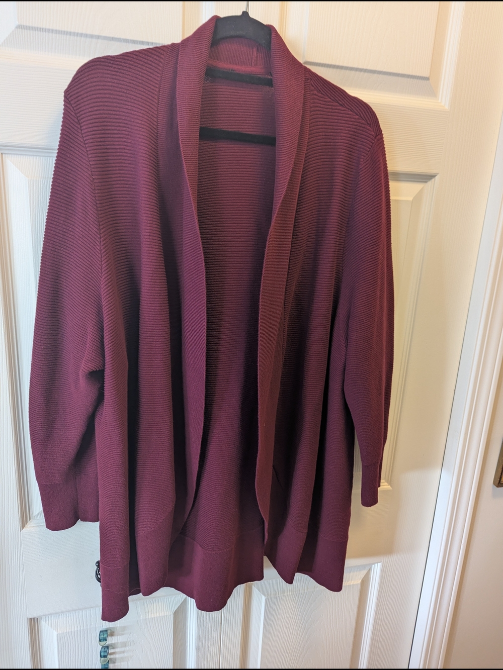 Open-Front Ribbed Cardigan Sweater - Burgundy